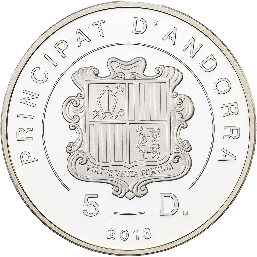 Andorra, 5 Diners, Aguila Daurada, 2013, F15, Prata, MS(65-70)