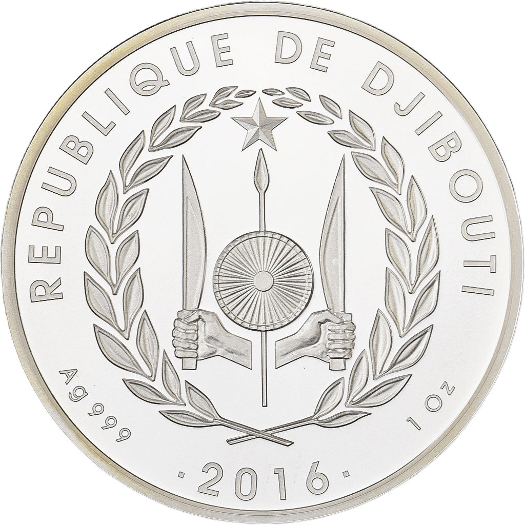 Dżibuti, 250 Francs, 2016, Karlsfeld, 1 Oz, F15, Srebro, MS(65-70)