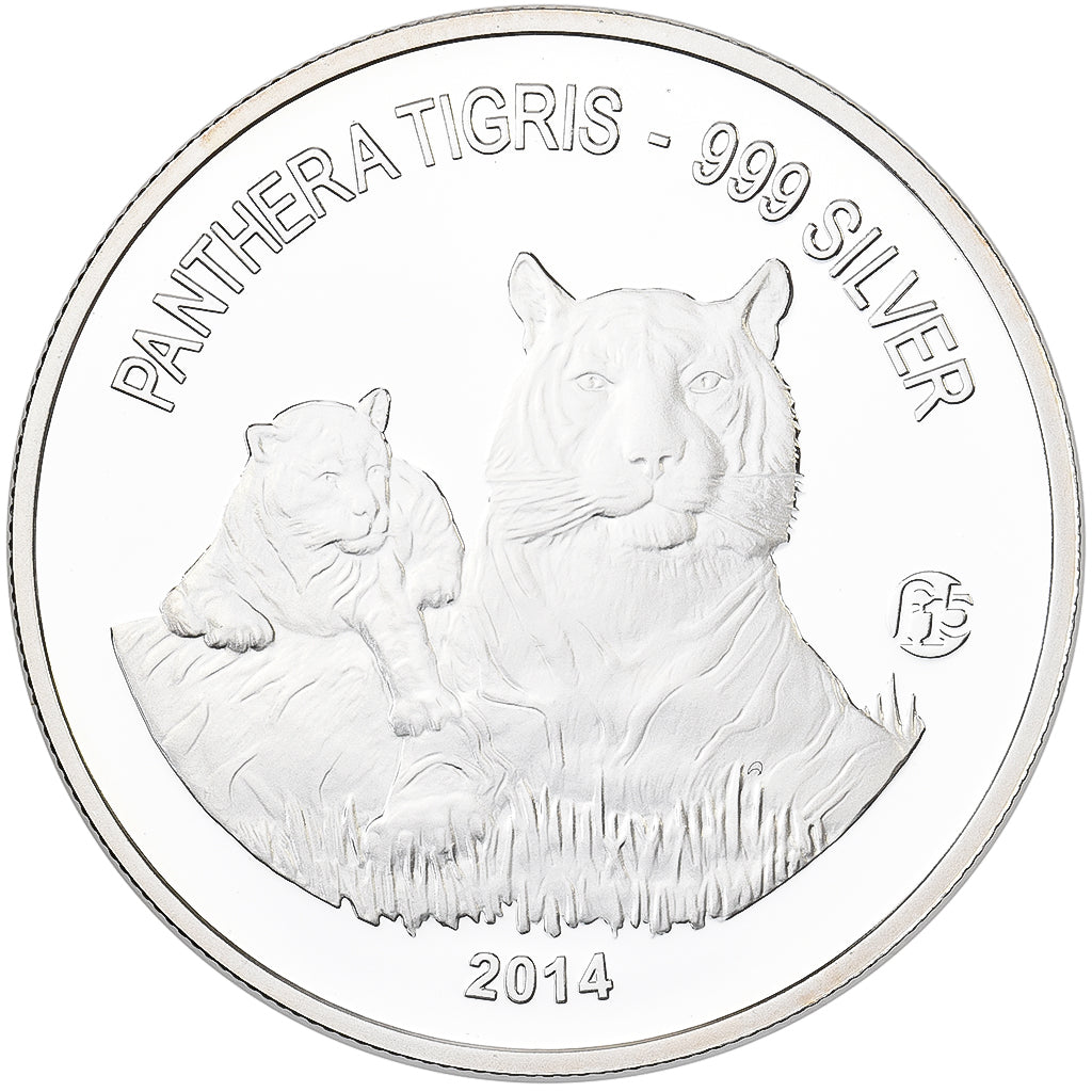 Laos, 1000 Kip, Panthera Tigris, 2014, F15, Silver, MS(65-70)