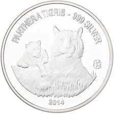 Lao, 1000 Kip, Panthera Tigris, 2014, F15, Plata, FDC