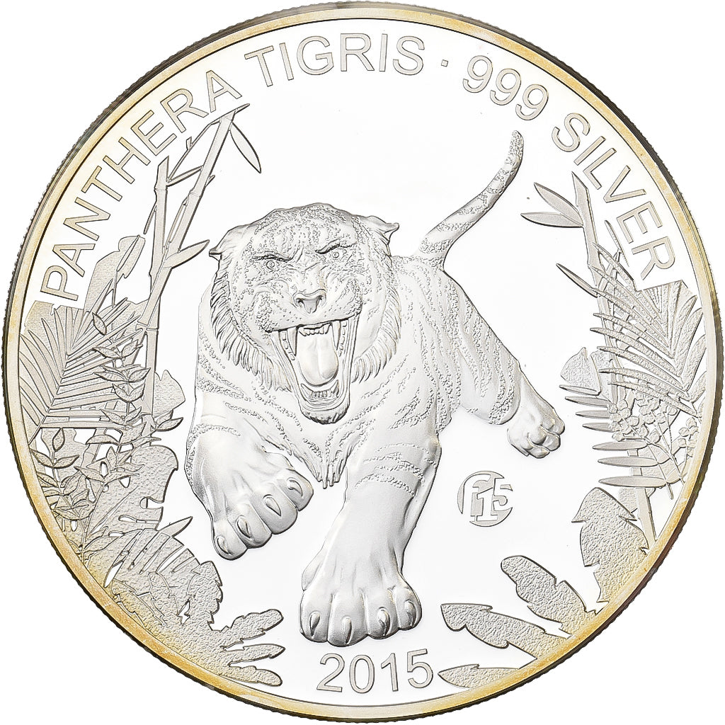 Laos, 1000 Kip, Panthera Tigris, 2015, F15, Silver, MS(65-70)