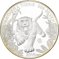 Lao, 1000 Kip, Panthera Tigris, 2015, F15, Plata, FDC
