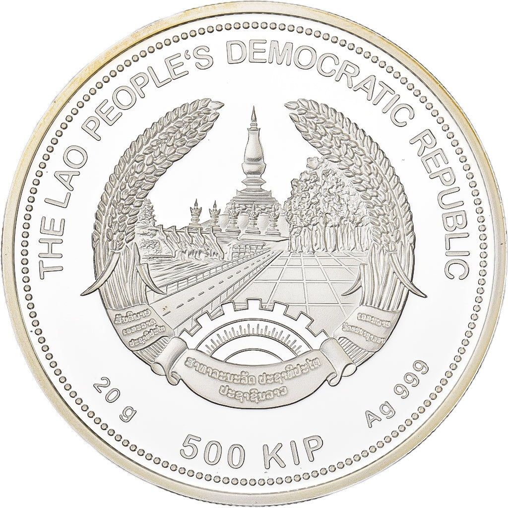 Lao, 500 Kip, Panthera Tigris, 2016, F15, Prata, MS(65-70)