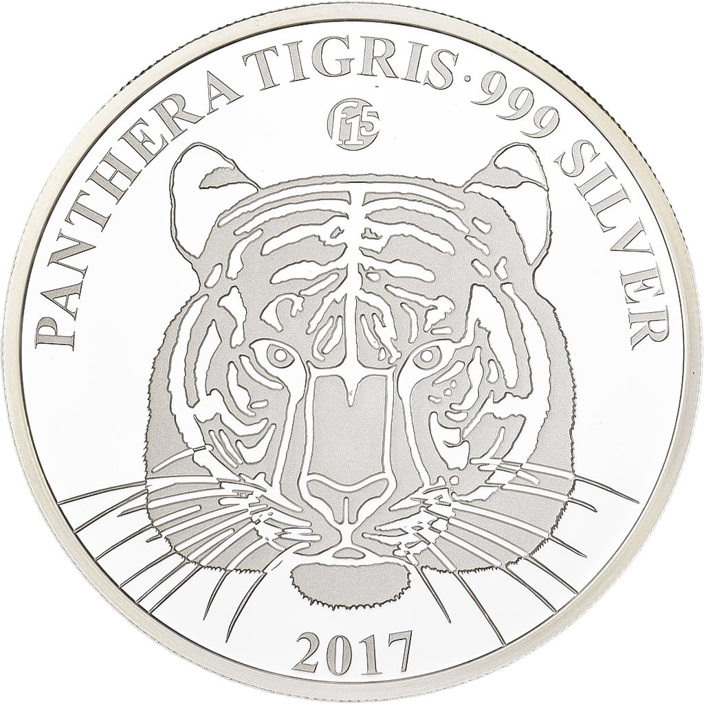 Laos, 500 Kip, Panthera Tigris, 2017, F15, Silver, MS(65-70)