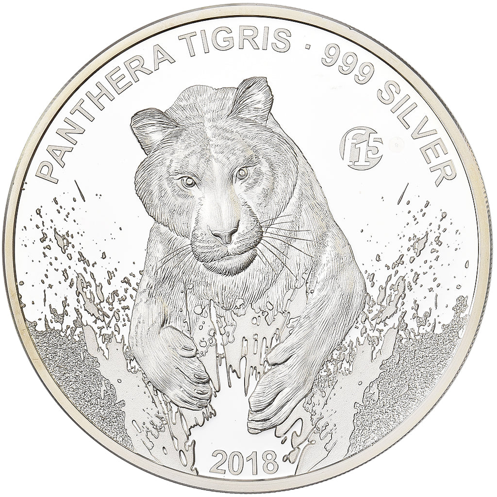 Laos, 500 Kip, Panthera Tigris, 2018, F15, Silver, MS(65-70)