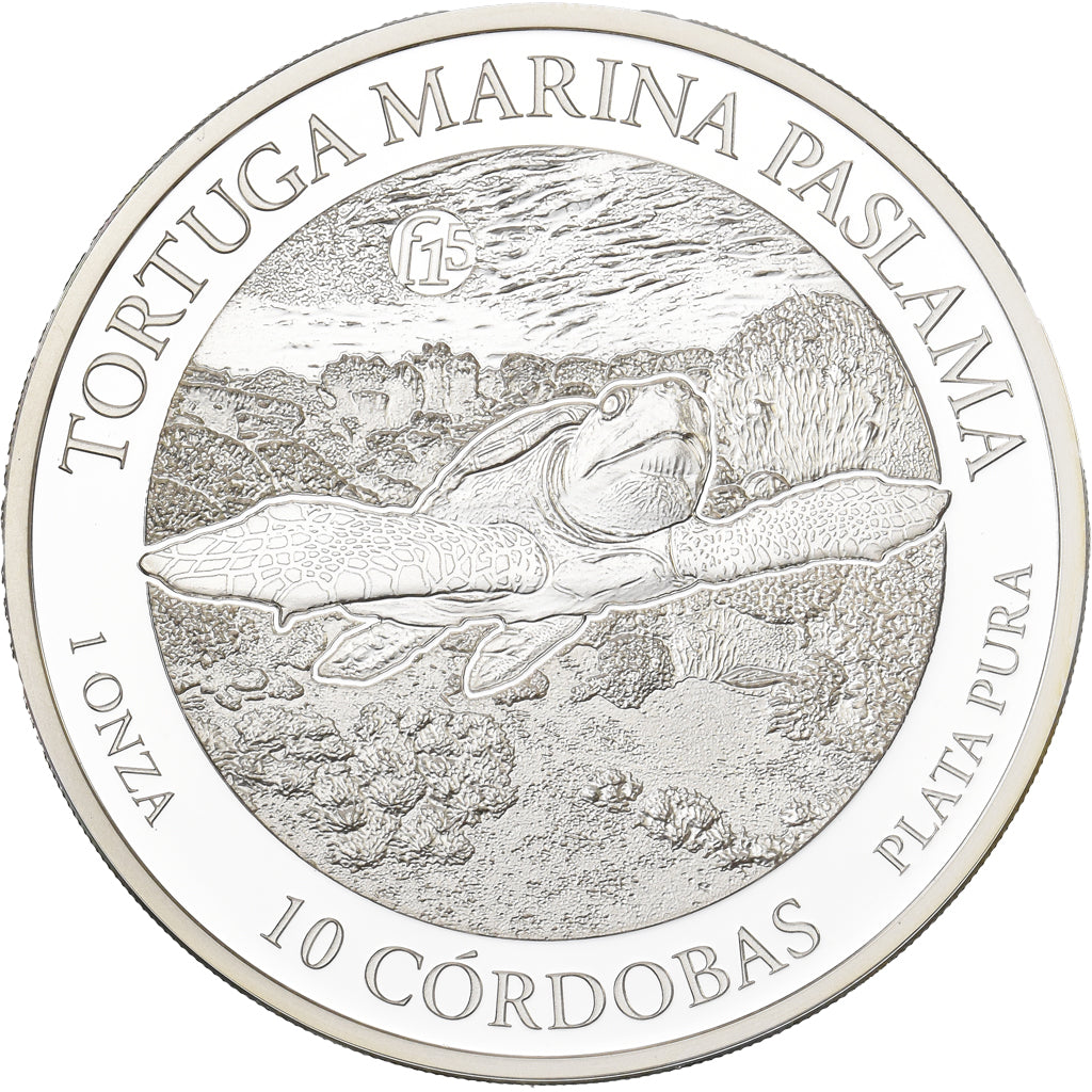 Nicarágua, 10 Cordobas, Tortuga Paslama, 1 Oz, F15, 2016, Karlsfeld, Prata