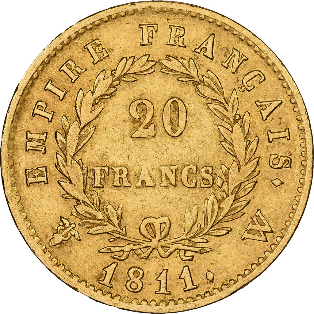 Francja, 20 Francs, Napoléon I, 1811, Lille, Złoto, EF(40-45), Gadoury:1025