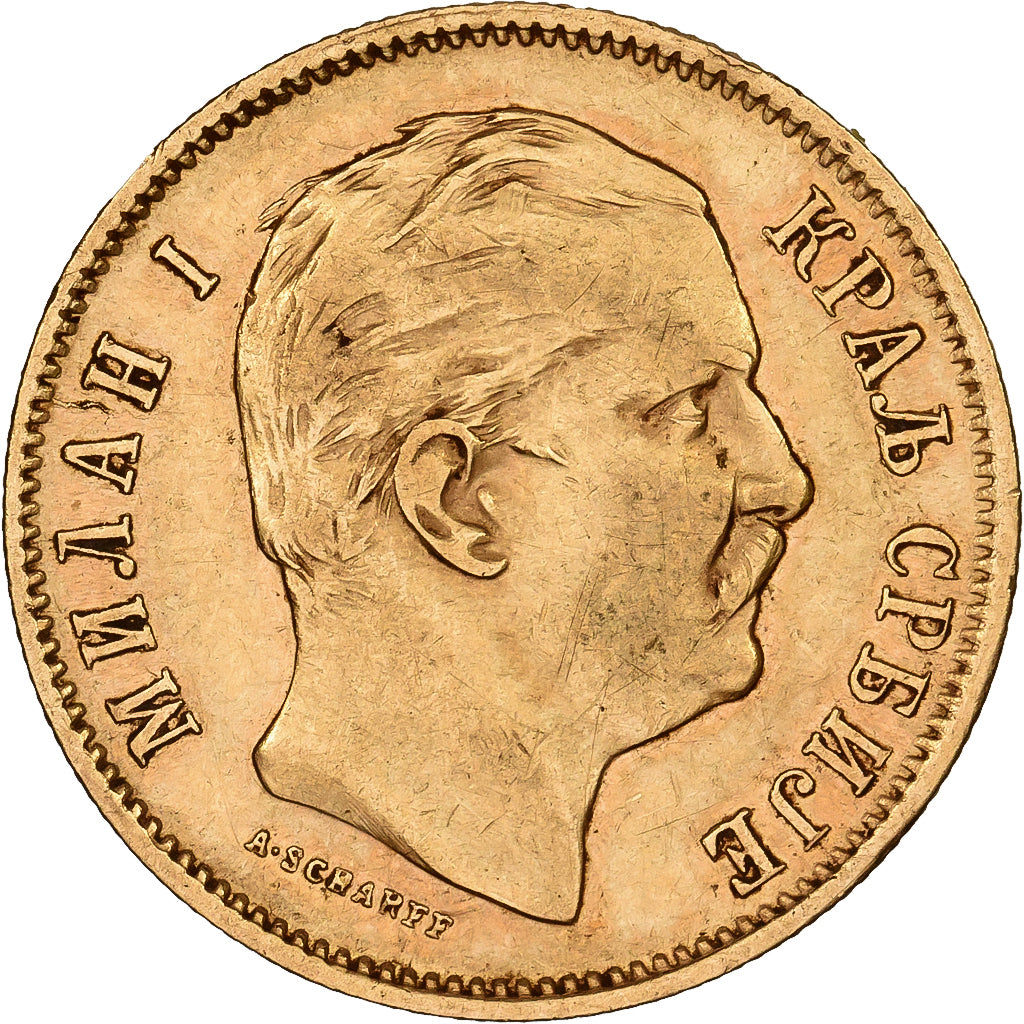 Serbia, Milan I, 10 Dinara, 1882, Vienna, Oro, MBC+, KM:16