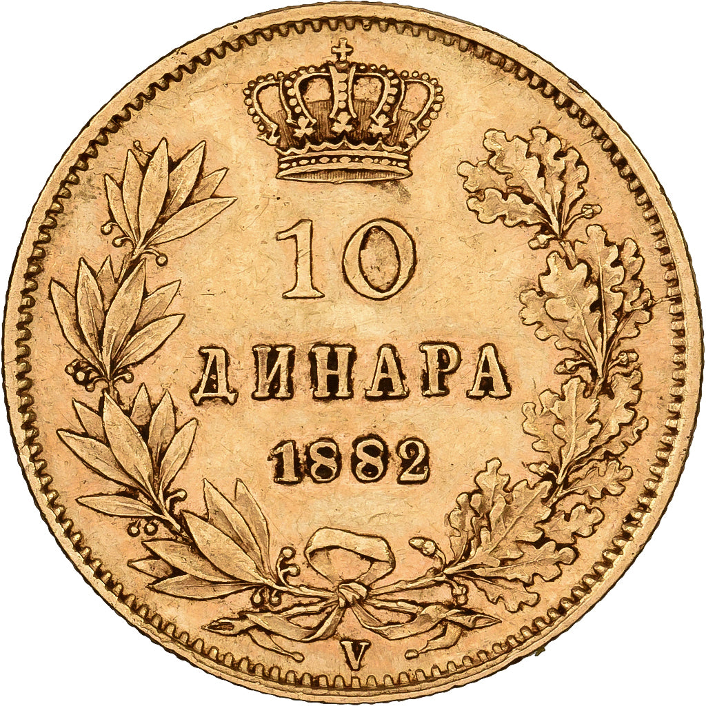 Serbia, Milan I, 10 Dinara, 1882, Vienna, Oro, MBC+, KM:16