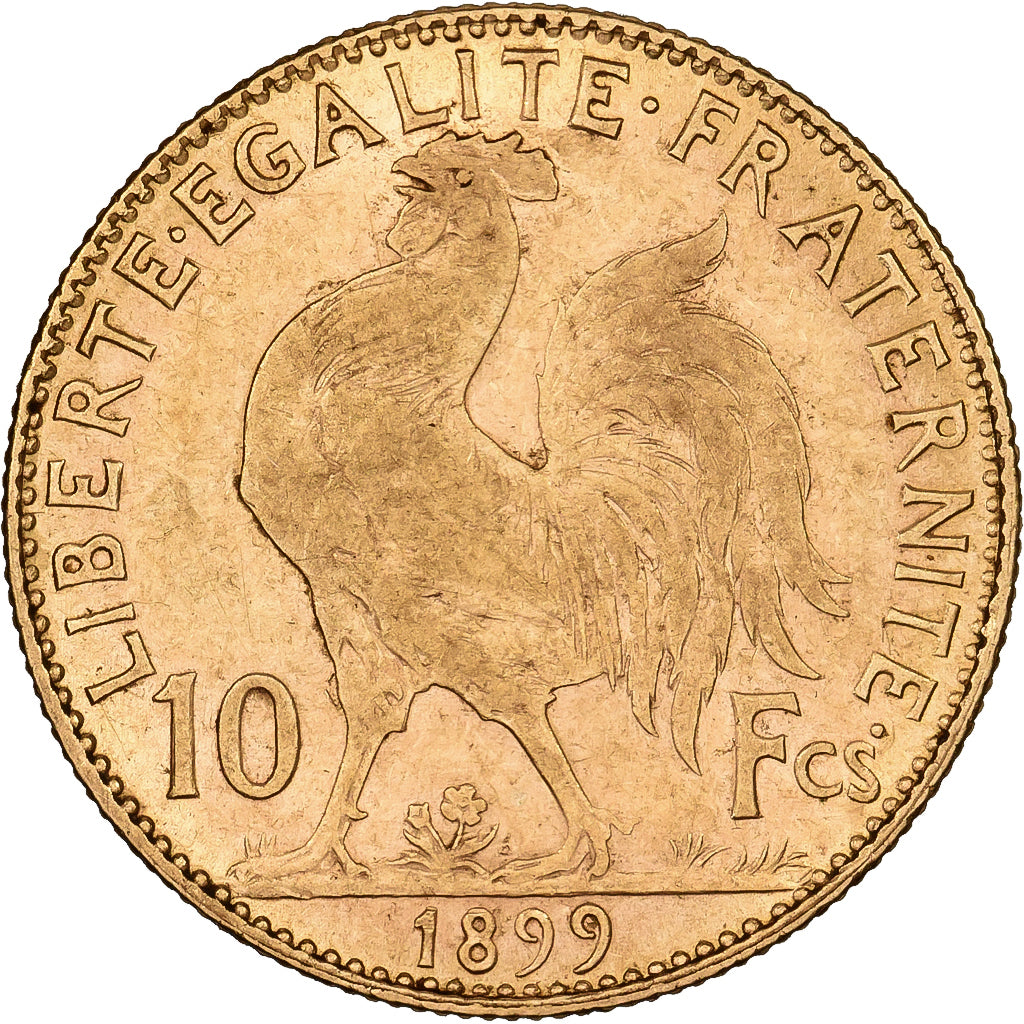Francja, 10 Francs, Coq, 1899, Paris, Złoto, AU(50-53), Gadoury:1017