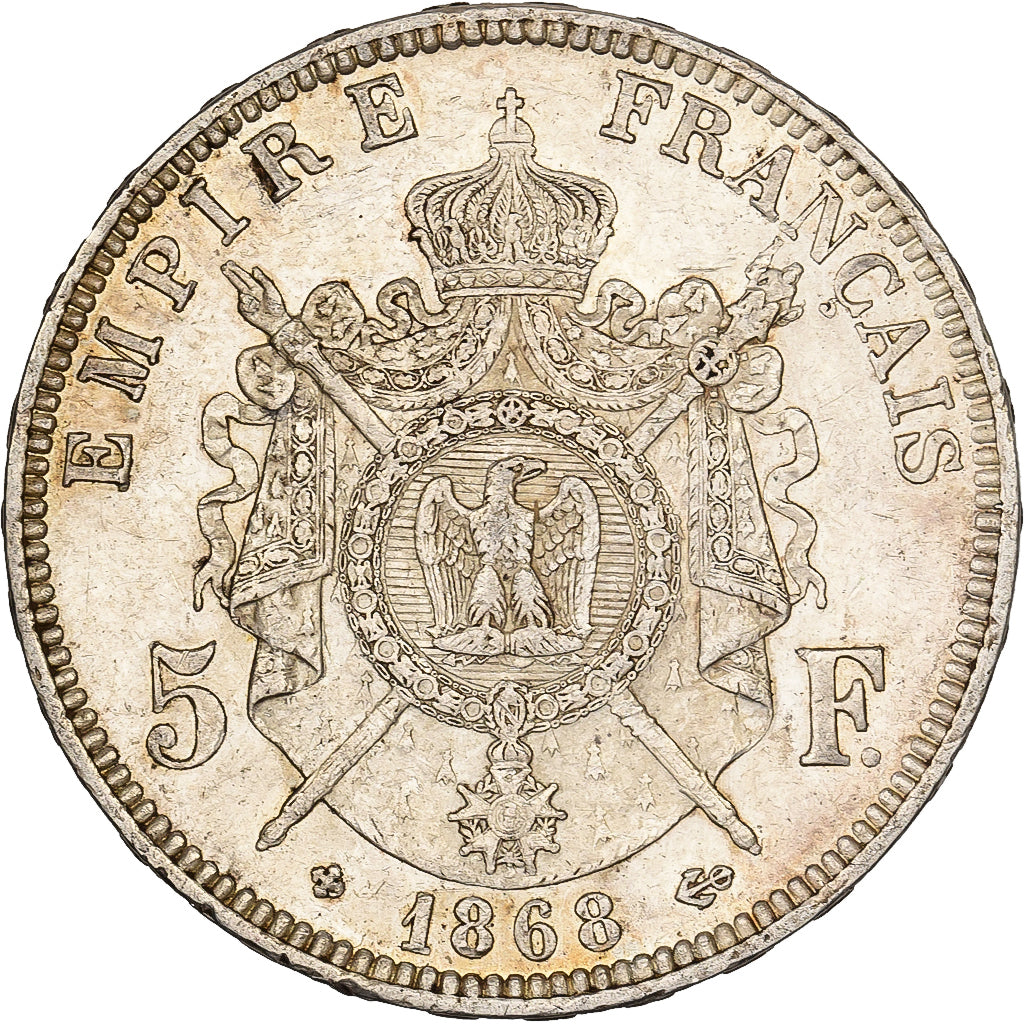 France, Napoleon III, 5 Francs, 1868, Strasbourg, Silver, AU(50-53)
