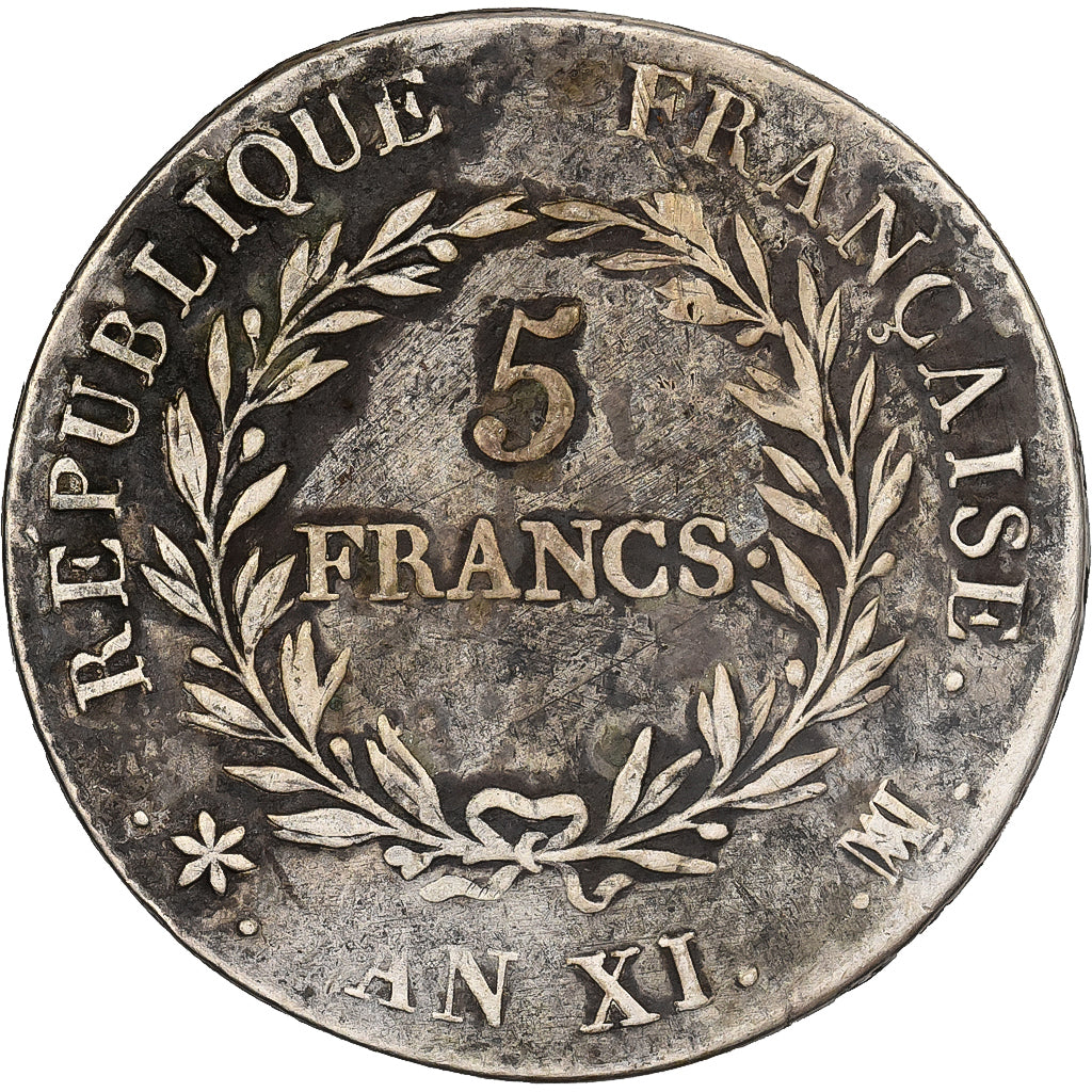 Frankreich, Bonaparte Premier Consul, 5 Francs, An XI, Marseilles, Silber, SS