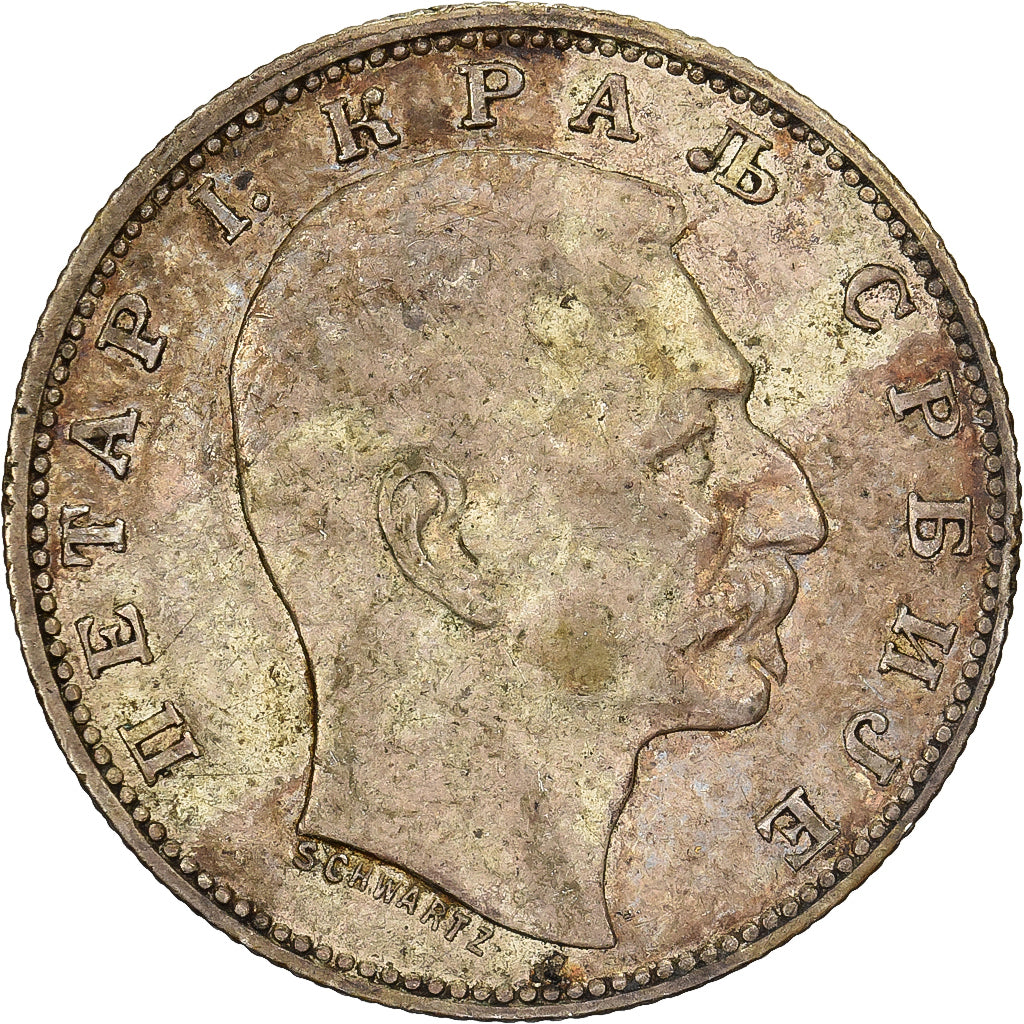 Serbia, Peter I, Dinar, 1912, Argento, BB, KM:25.1