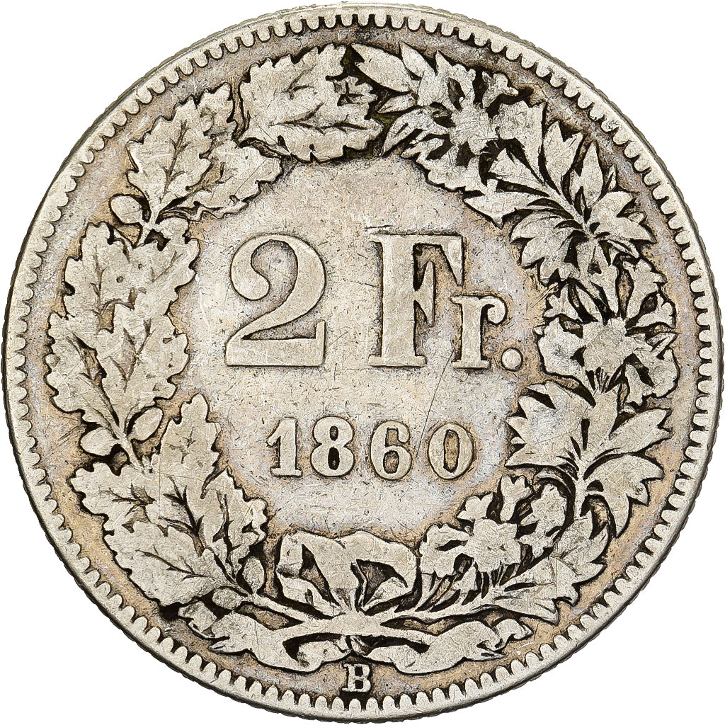 Svizzera, 2 Francs, 1860, Bern, Argento, B+