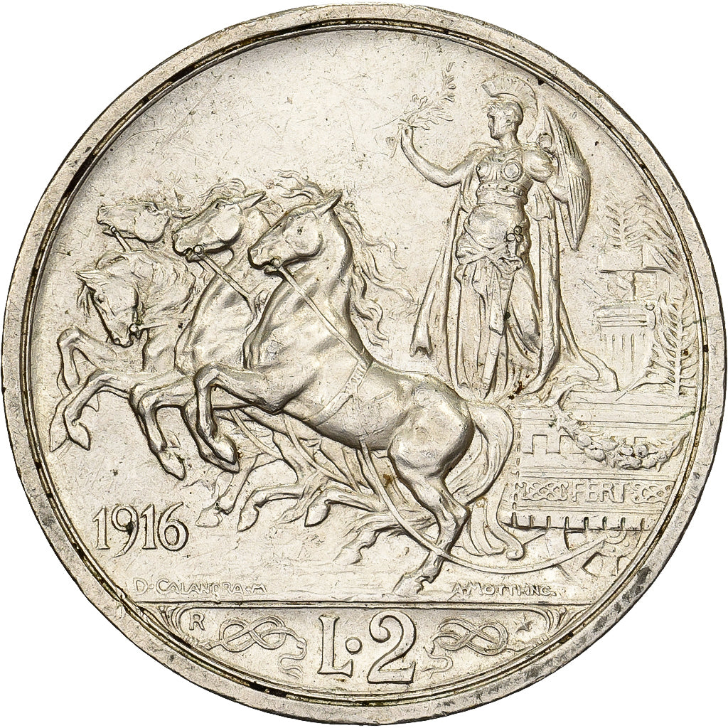 Italië, Vittorio Emanuele III, 2 Lire, 1916, Rome, Zilver, PR, KM:55
