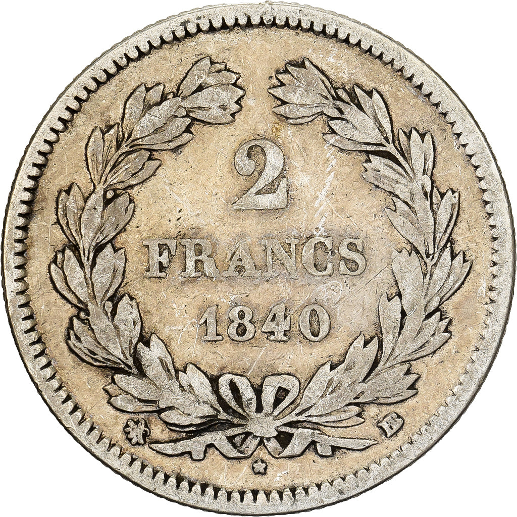 Francia, Louis Philippe I, 2 Francs, 1840, Strasbourg, Plata, BC, KM:743.3