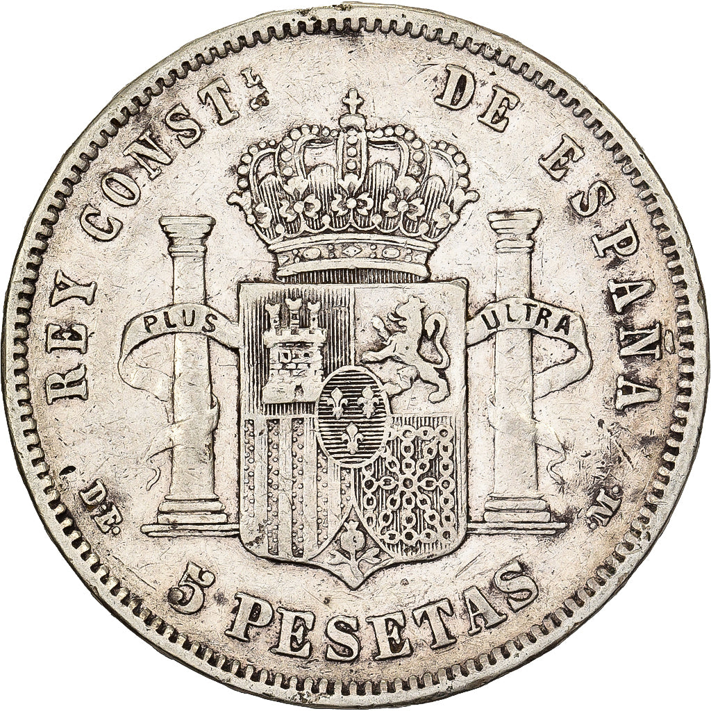Spain, Alfonso XII, 5 Pesetas, 1877, Madrid, Silver, VF(30-35), KM:676