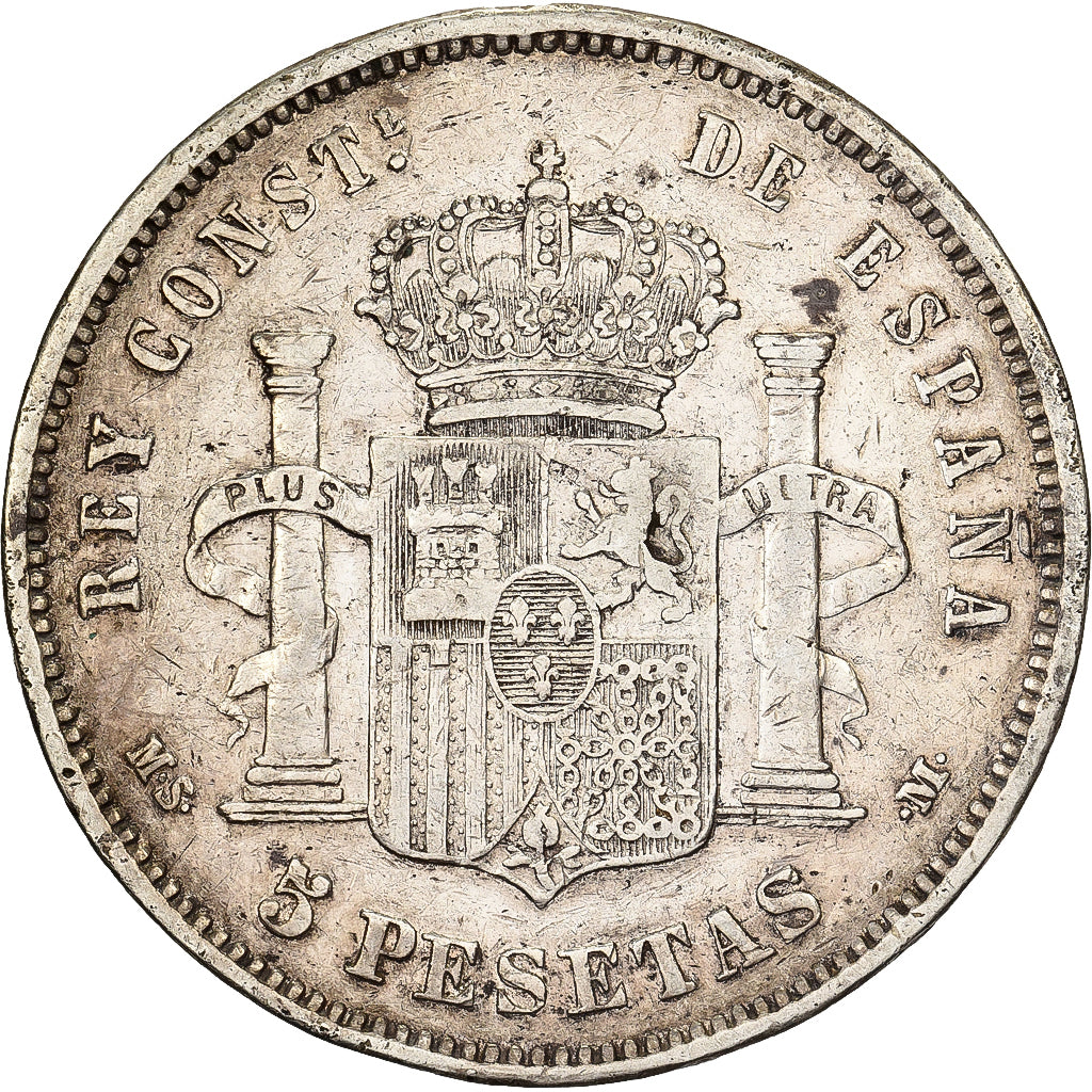 Espanha, Alfonso XII, 5 Pesetas, 1882, Madrid, Prata, VF(30-35), KM:688