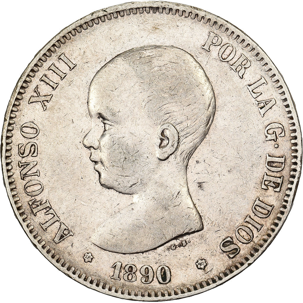 Spagna, Alfonso XIII, 5 Pesetas, 1890, Madrid, Argento, BB, KM:689