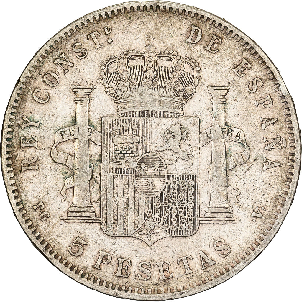 Spagna, Alfonso XIII, 5 Pesetas, 1896, Valencia, Argento, BB, KM:707