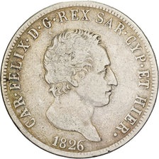 Italien Staaten, SARDINIA, Carlo Felice, 5 Lire, 1826, Torino, Silber, S