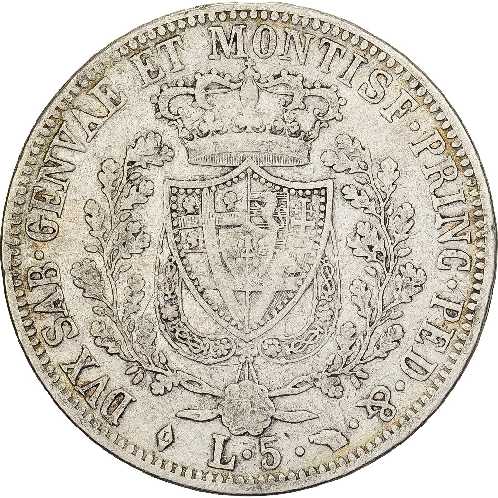 Italien Staaten, SARDINIA, Carlo Felice, 5 Lire, 1826, Torino, Silber, S