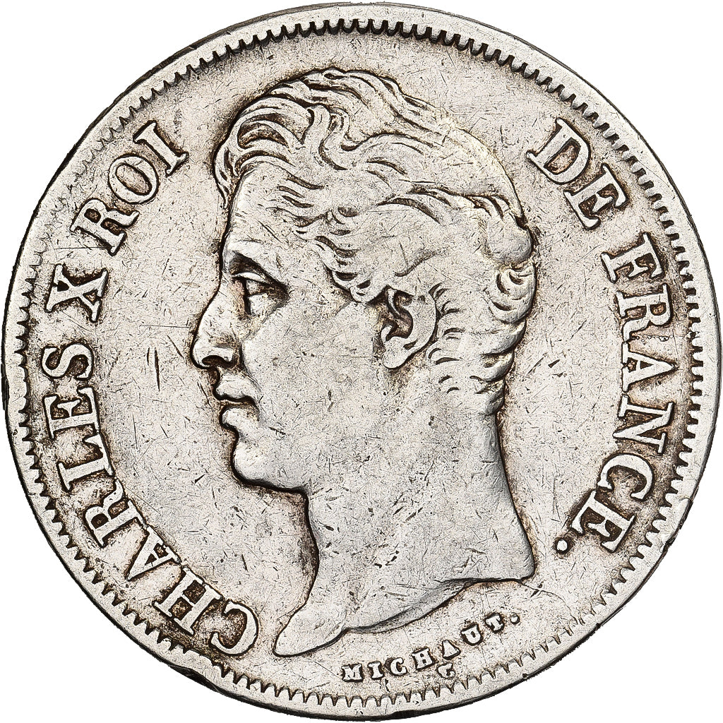 Francja, 5 Francs, Charles X, 1829, Marseille, Srebro, VF(20-25), Gadoury:644