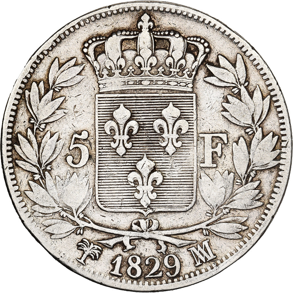 Francja, 5 Francs, Charles X, 1829, Marseille, Srebro, VF(20-25), Gadoury:644