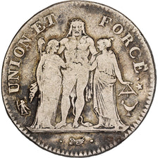 France, 5 Francs, Union et Force, AN 8, Bordeaux, Silver, VF(20-25)