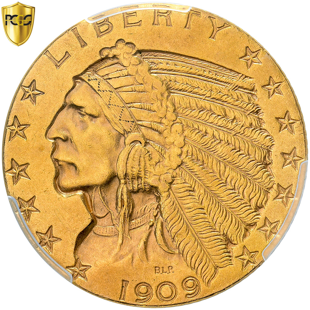 Estados Unidos, $5, Half Eagle, Indian Head, 1909, San Francisco, Oro, PCGS