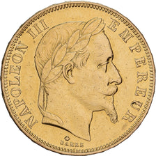França, Napoleon III, 50 Francs, Napoléon III, 1864, Paris, Dourado
