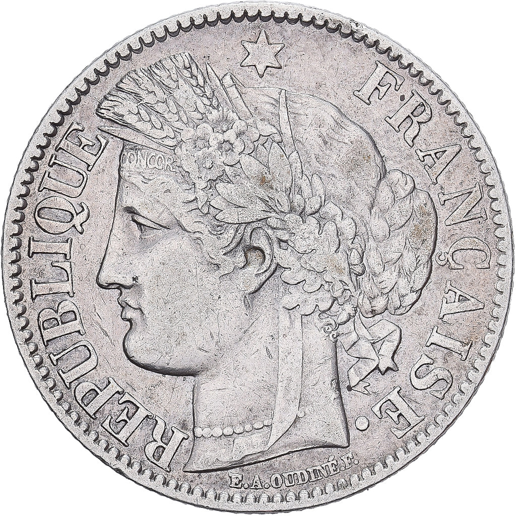 Francja, 2 Francs, Cérès, 1871, Bordeaux, Srebro, AU(50-53), Gadoury:529, Le