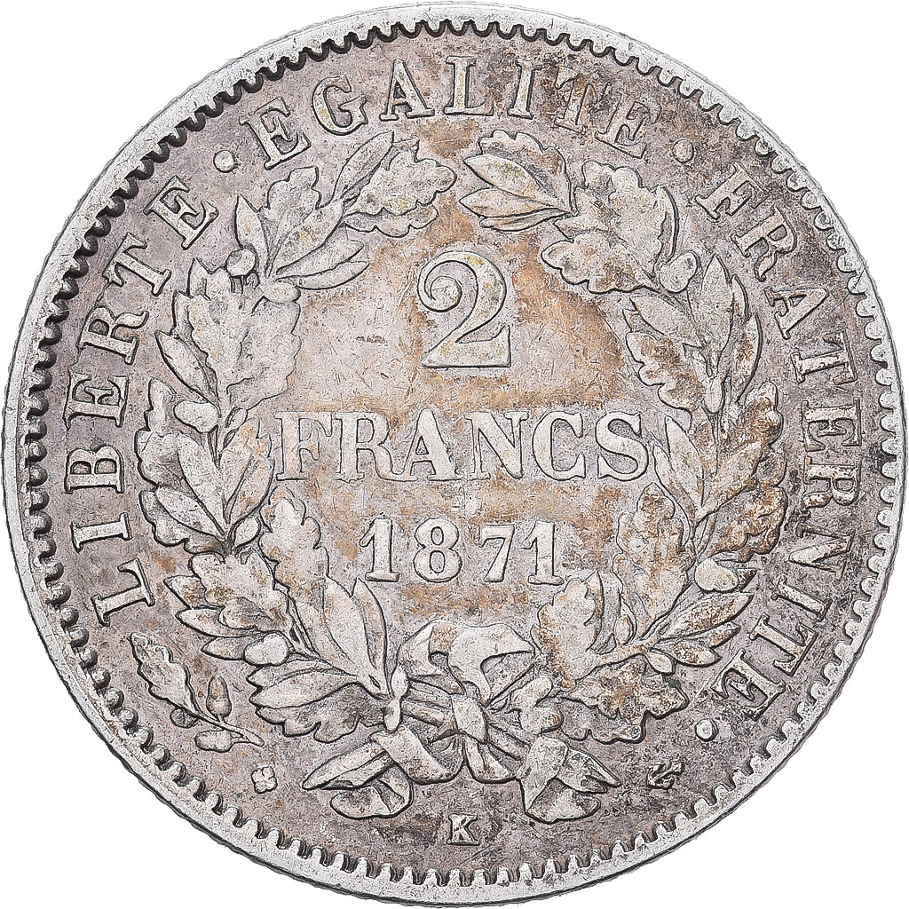 Francja, 2 Francs, Cérès, 1871, Bordeaux, Srebro, AU(50-53), Gadoury:529, Le