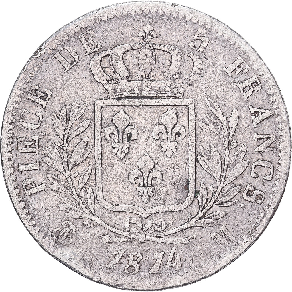 Francia, Louis XVIII, 5 Francs, Louis XVIII, 1814, Toulouse, Argento, MB