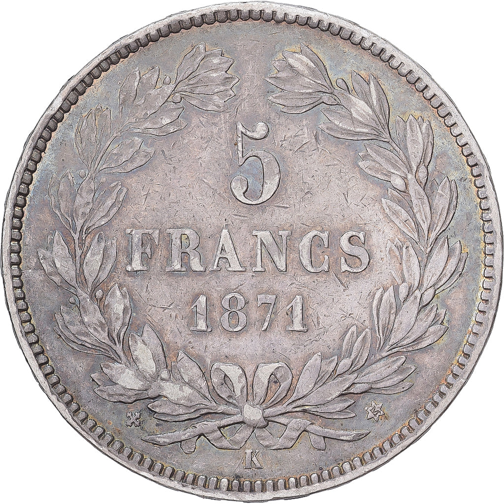 Francia, 5 Francs, Cérès, 1871, Bordeaux, Argento, MB+, Gadoury:742, KM:818.2