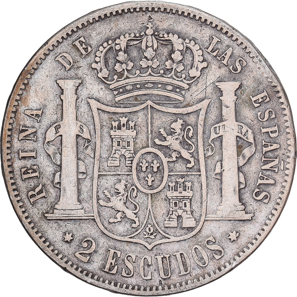 Spain, Isabel II, 2 Escudos, 1867, Madrid, Silver, VF(20-25), KM:629