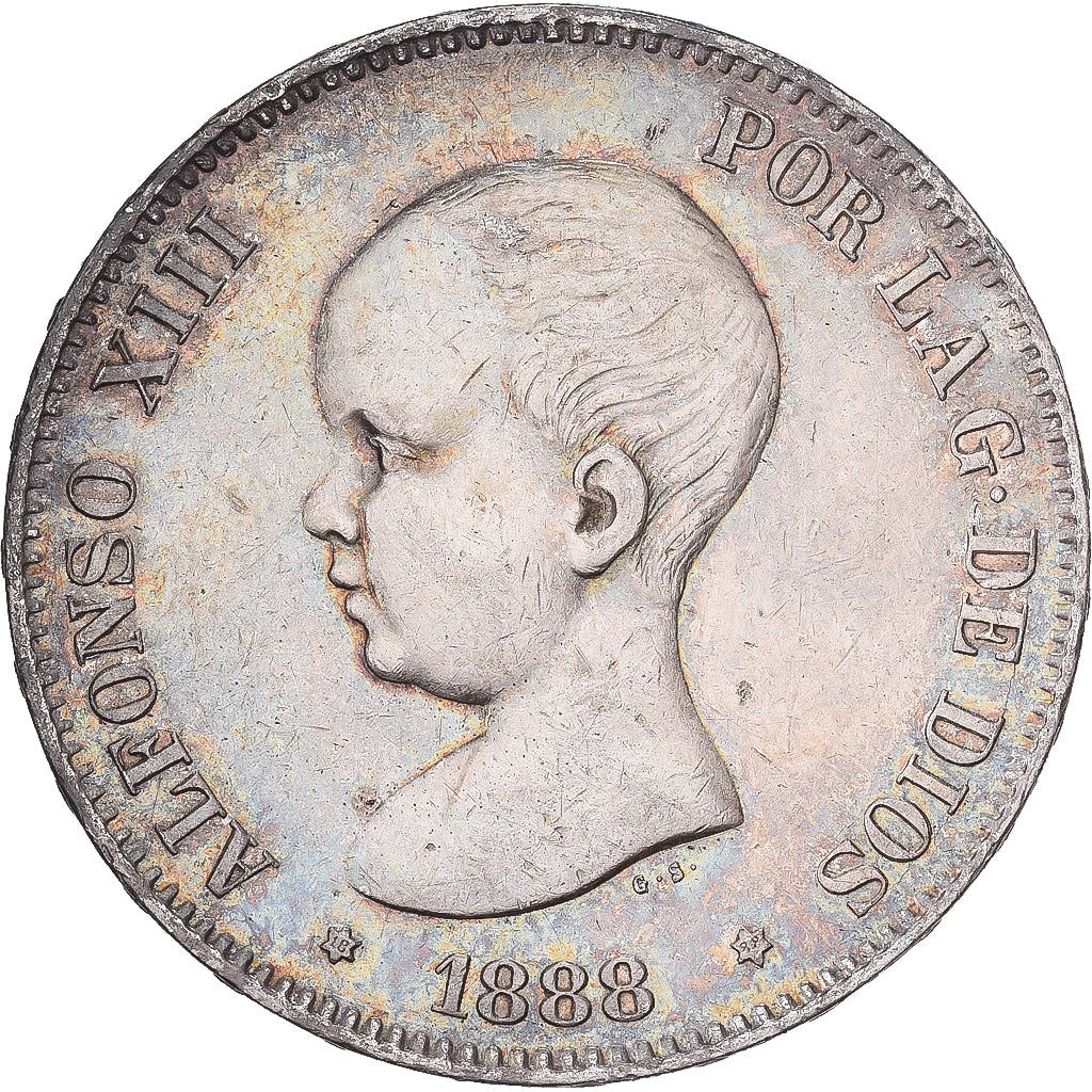 Espagne, Alfonso XIII, 5 Pesetas, 1888, Madrid, Argent, TTB+, KM:689