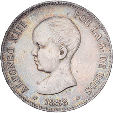 Espagne, Alfonso XIII, 5 Pesetas, 1888, Madrid, Argent, TTB+, KM:689