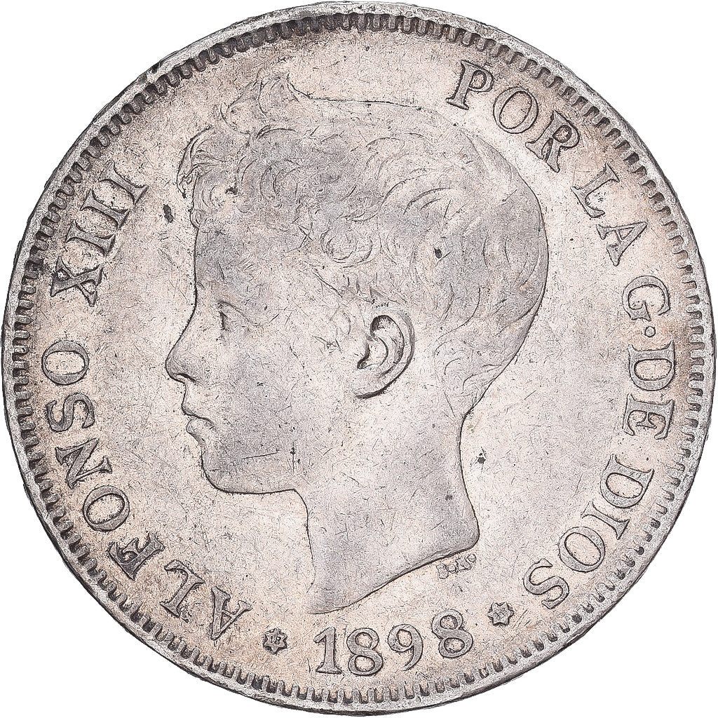 Spain, Alfonso XIII, 5 Pesetas, 1898, Valencia, Silver, EF(40-45), KM:707