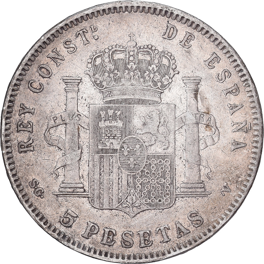 Spain, Alfonso XIII, 5 Pesetas, 1898, Valencia, Silver, EF(40-45), KM:707