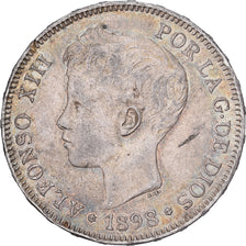 Spanje, Alfonso XIII, 5 Pesetas, 1898, Valencia, Zilver, PR, KM:707