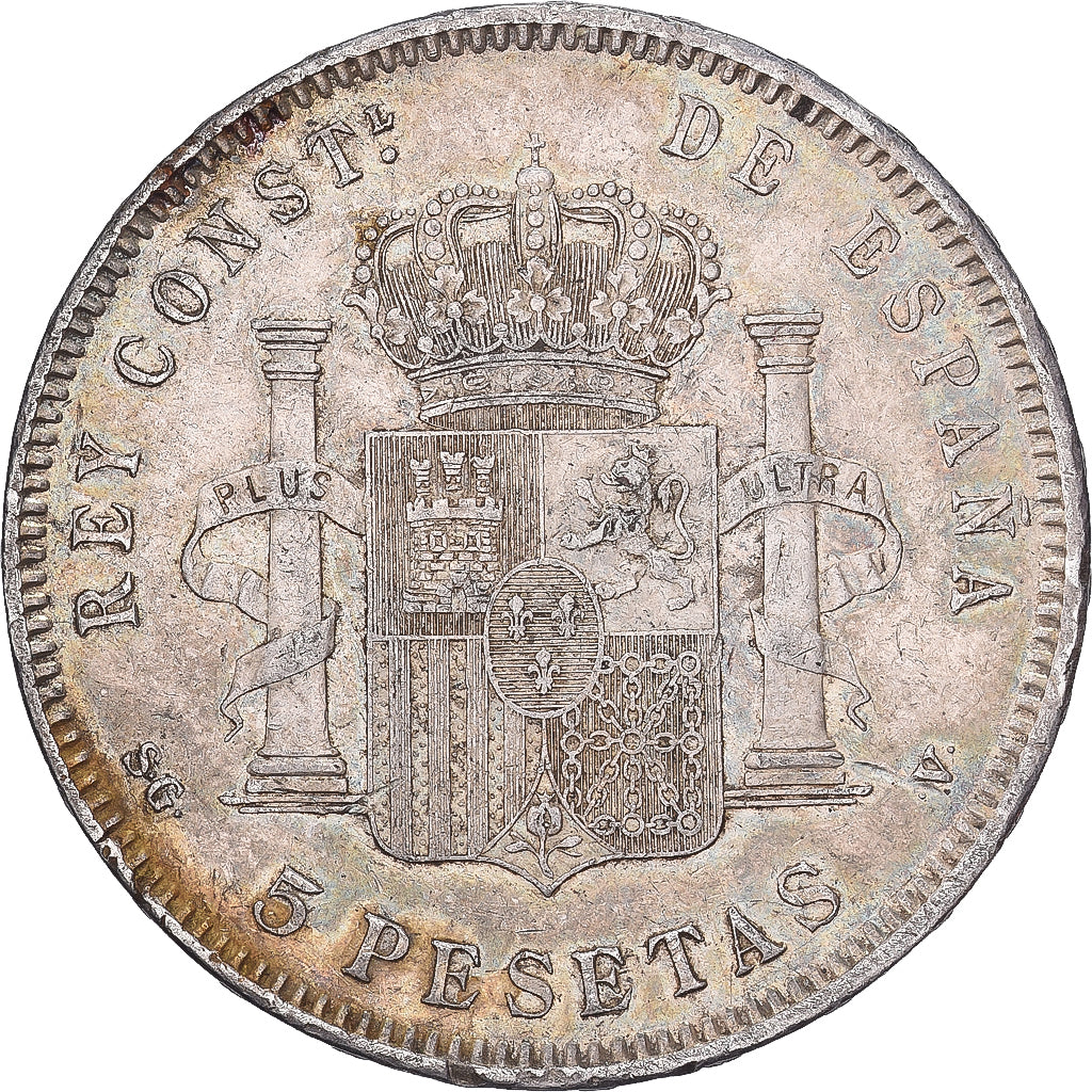 Spanje, Alfonso XIII, 5 Pesetas, 1898, Valencia, Zilver, PR, KM:707