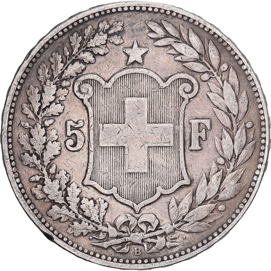 Suiza, 5 Francs, 1892, Bern, Plata, BC+, KM:34
