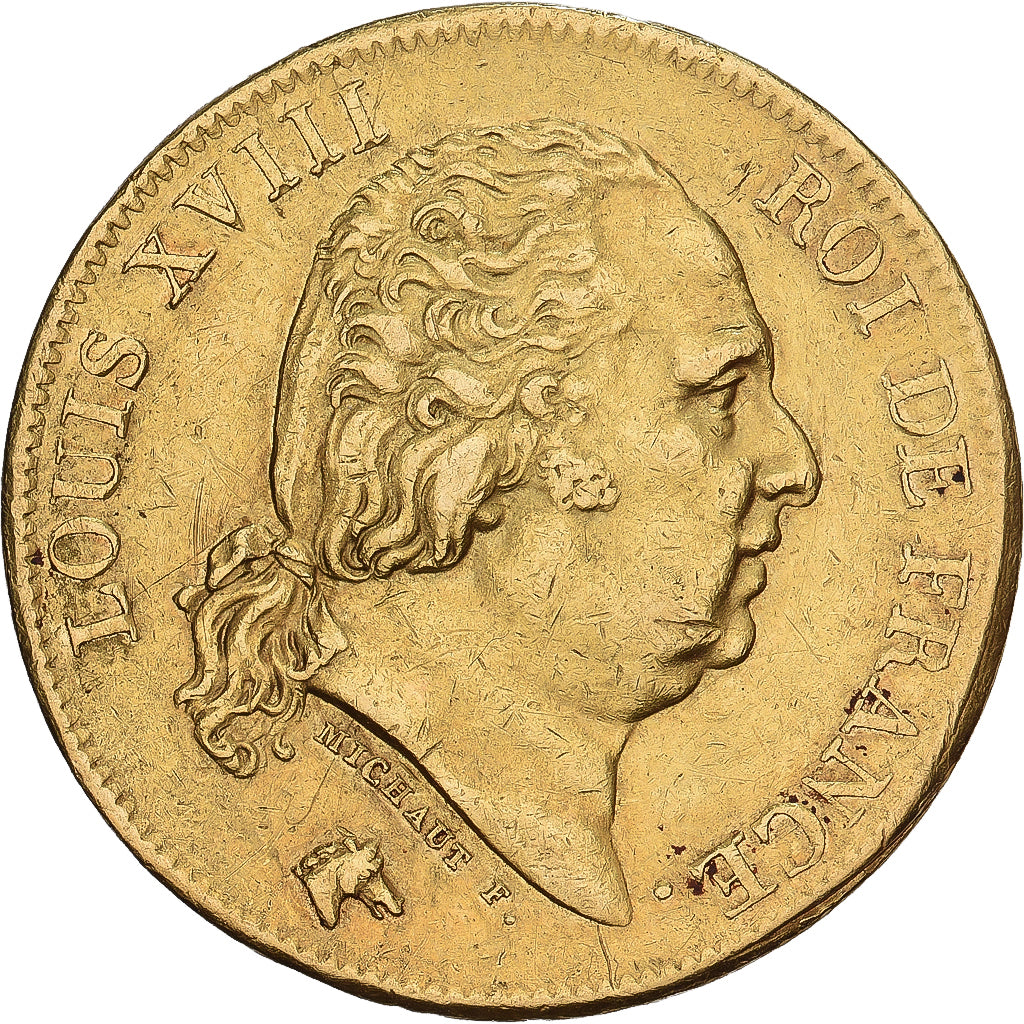 France, Louis XVIII, 40 Francs, 1816, Perpignan, Or, TTB+, Gadoury:1092