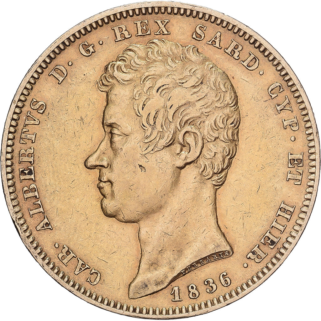 Italiaanse staten, SARDINIA, Carlo Alberto, 100 Lire, 1836, Genoa, Goud, ZF