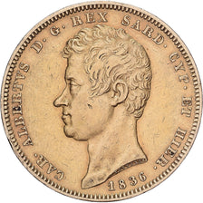 Italiaanse staten, SARDINIA, Carlo Alberto, 100 Lire, 1836, Genoa, Goud, ZF