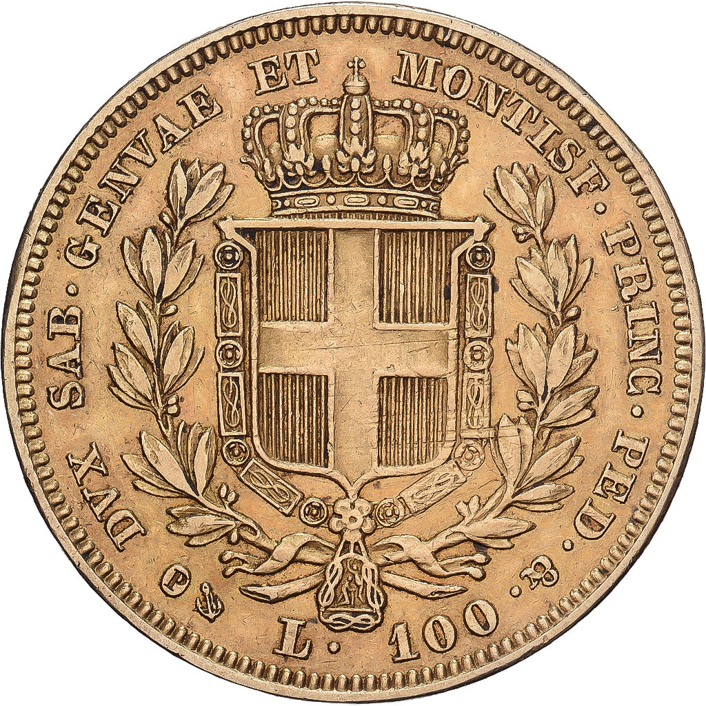 Italiaanse staten, SARDINIA, Carlo Alberto, 100 Lire, 1836, Genoa, Goud, ZF