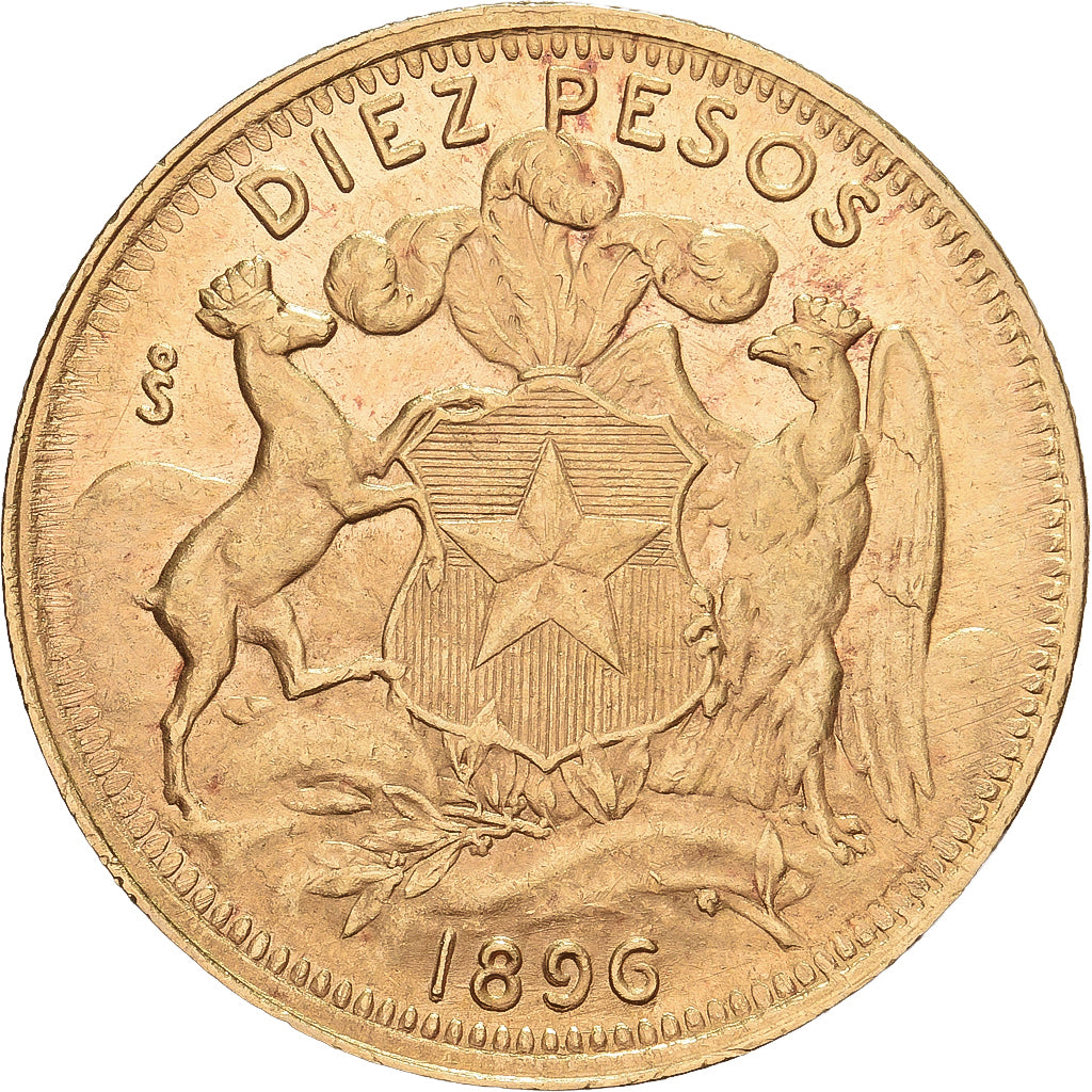 Chile, 10 Pesos, 1896, Santiago, Oro, EBC, KM:157