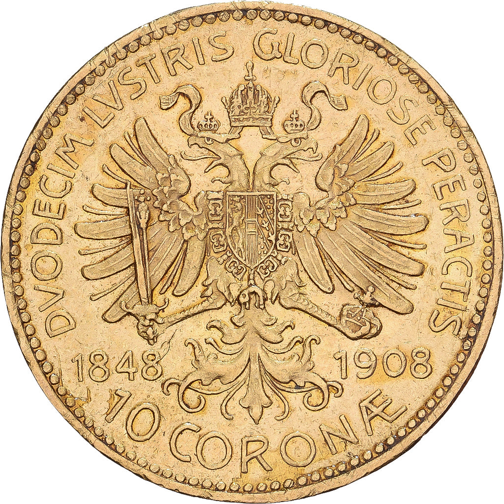 Austria, Franz Joseph I, 10 Corona, 1908, Vienne, Złoto, AU(50-53), KM:2815