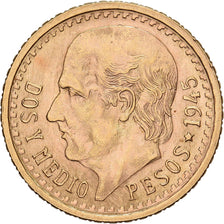 Mexico, 2-1/2 Pesos, 1945, Mexico, Gold, MS(63), KM:463